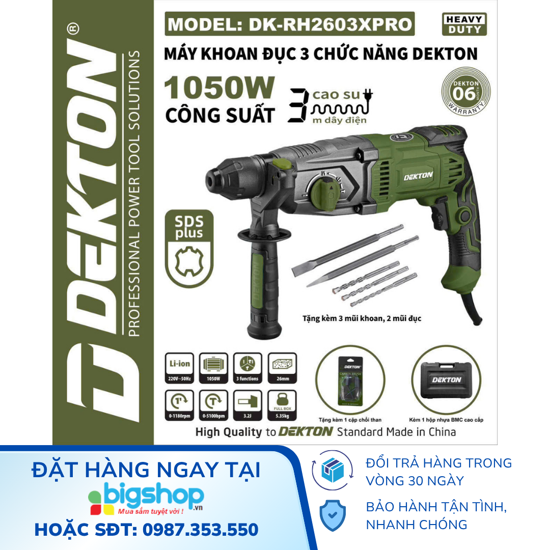 Máy khoan bê tông 3 chức năng 1050W Dekton DK-RH2603XPRO