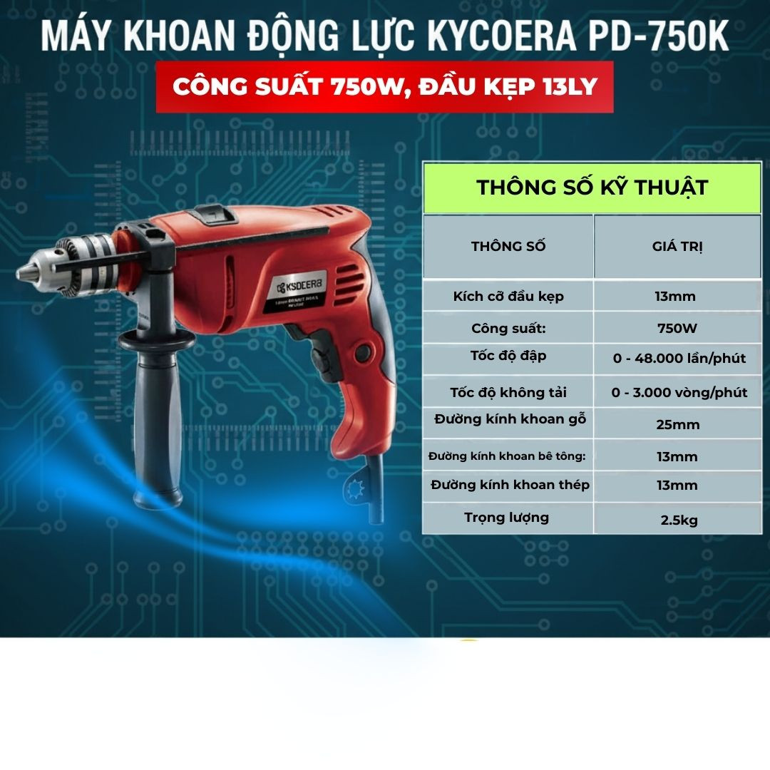 Máy khoan động lực Kyocera PD-750K, cs 750W, 13mm