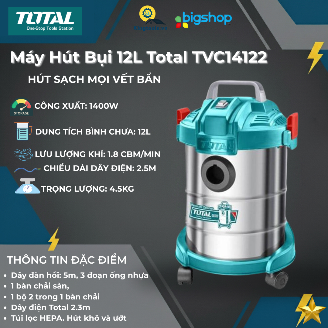 Máy Hút, thổi Bụi 12L Total TVC14122