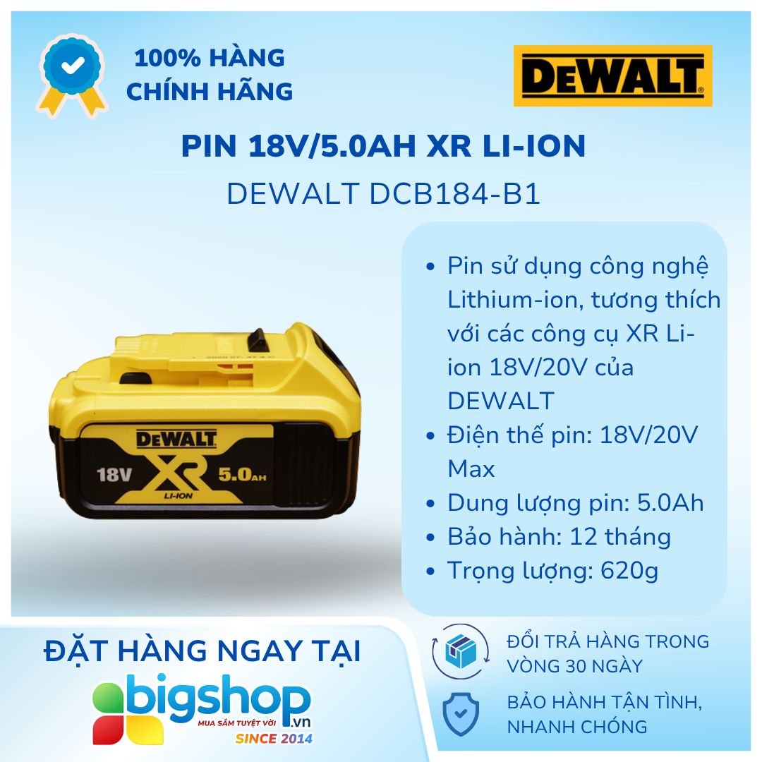 Pin 18V/5.0Ah XR Li-ion DEWALT DCB184-B1