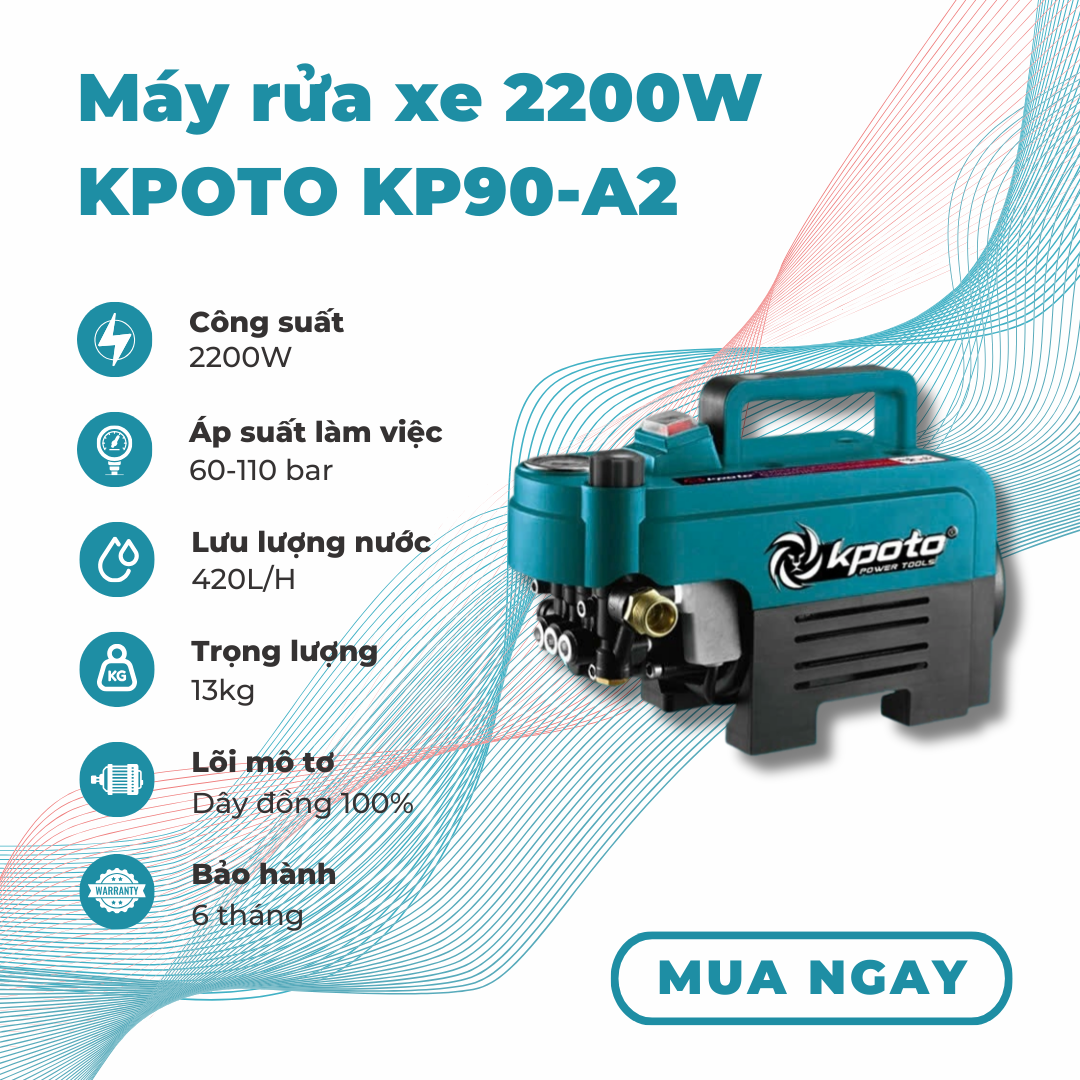 Máy rửa xe, máy xịt rửa KPOTO KP 90A2, có chỉnh áp