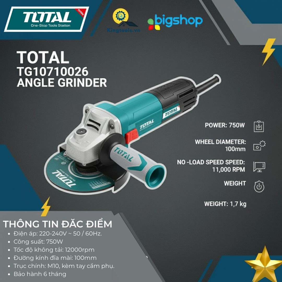 Máy mài góc TOTAL TG10710026, 750W, 100mm