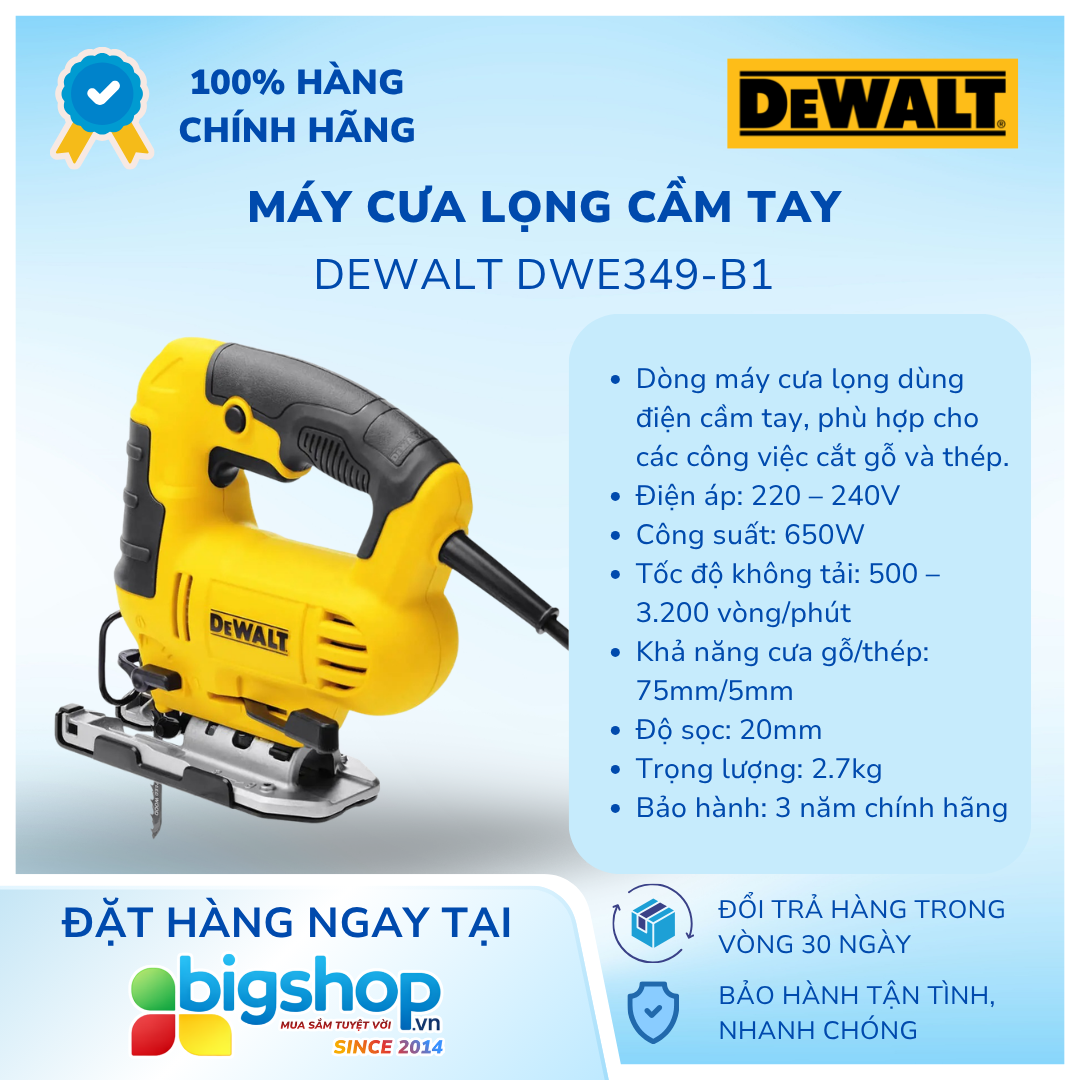 Máy cưa lọng cầm tay DEWALT DWE349-B1 (Công suất 650W)