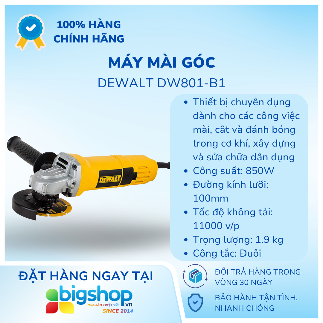Máy mài góc Dewalt DW801-B1 (CS 850W, đá mài 100mm)
