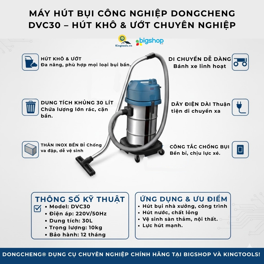 Máy Hút Bụi Dongcheng DVC30, 30 Lít