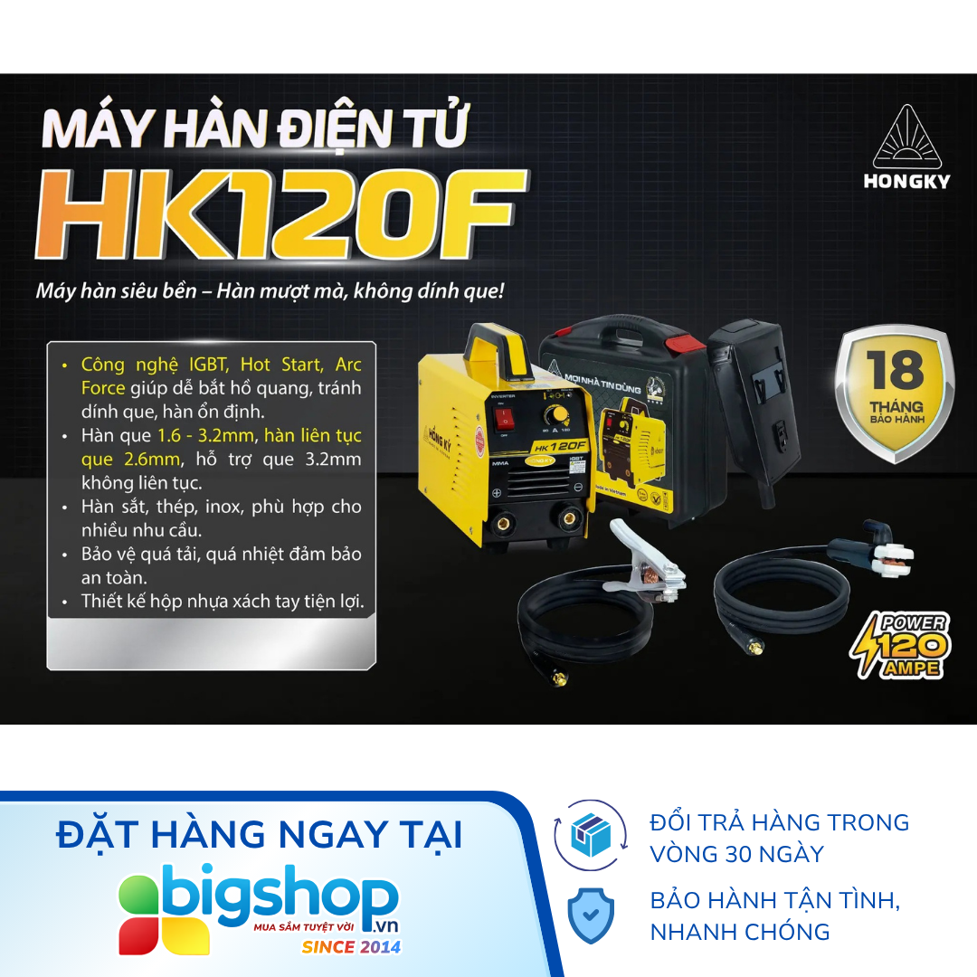 Máy hàn que điện tử Hồng Ký Master HK120F (MMA Inverter 120A/220V)