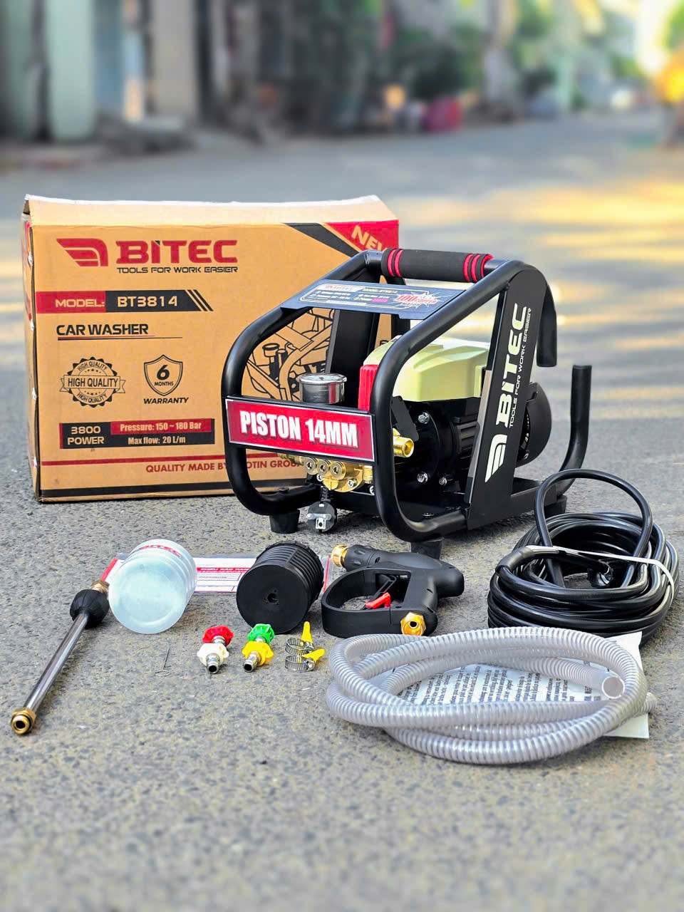 Máy rửa xe áp lực cao BITEC, 3800W – Áp Lực Mạnh 180 Bar BT3814 