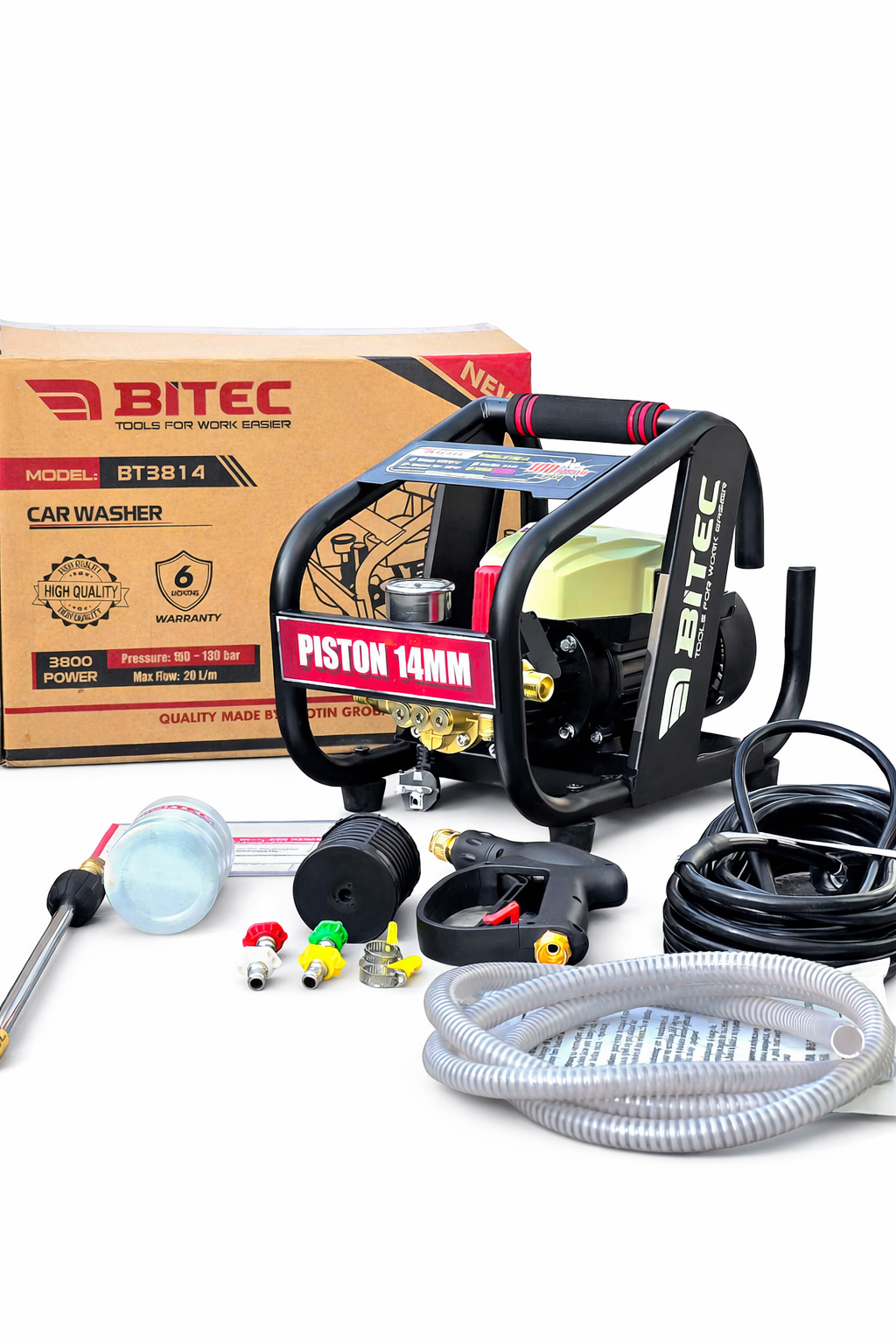 Máy rửa xe áp lực cao BITEC, 3800W – Áp Lực Mạnh 180 Bar BT3814 