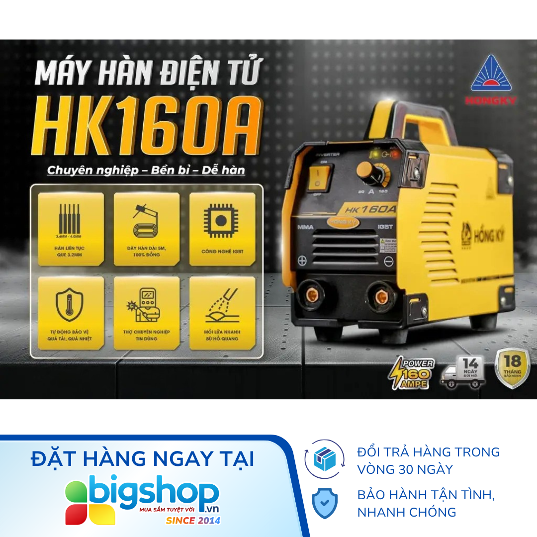 Máy hàn que điện tử Hồng Ký Master HK160A (MMA Inverter 160A/220V)