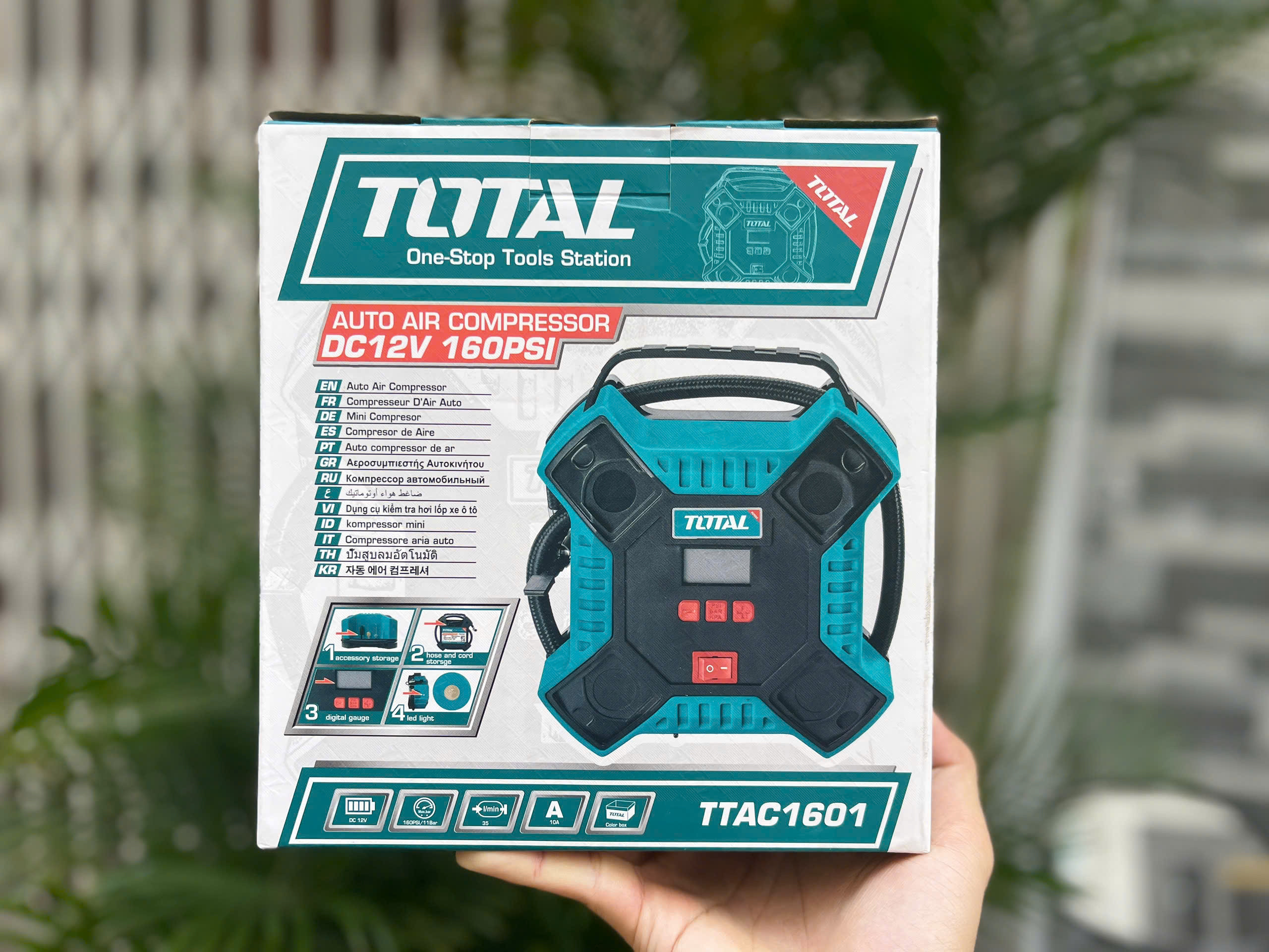 Máy bơm hơi ô tô Total TTAC1601, dùng nguồn 12V 