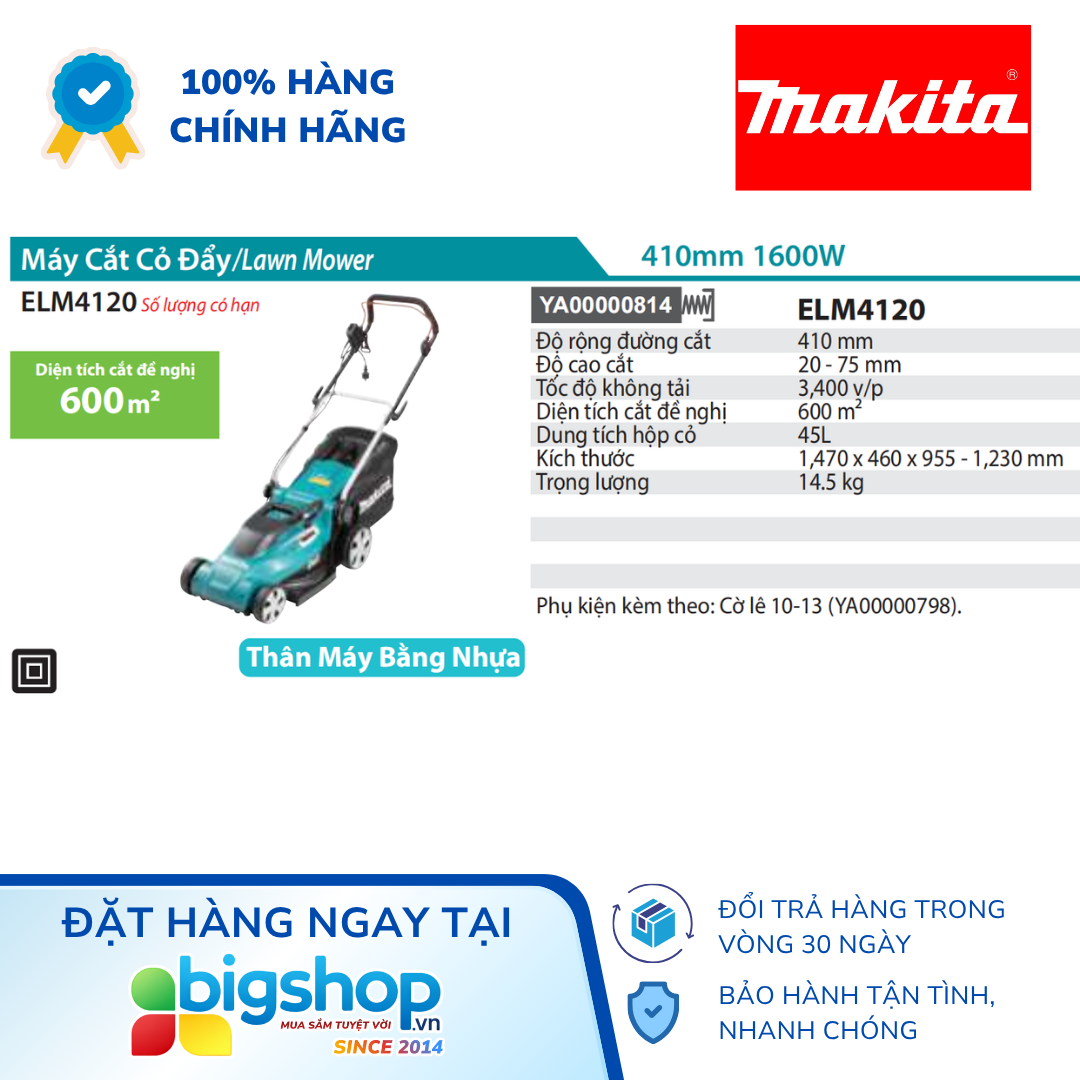 Máy cắt cỏ đẩy MAKITA ELM4120 (dùng điện)