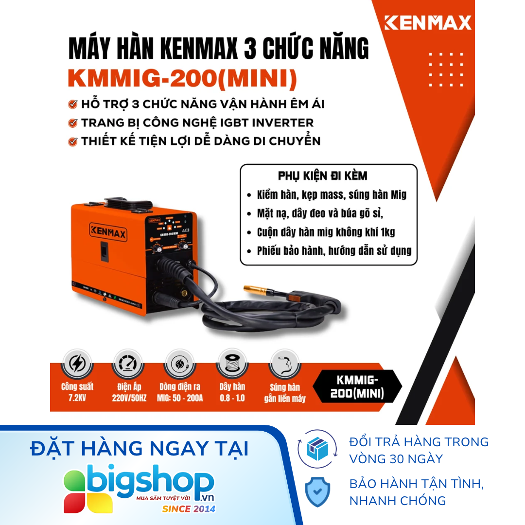 Máy hàn MIG 3 chức năng KENMAX KM MIG-200 MINI (Súng hàn liền)