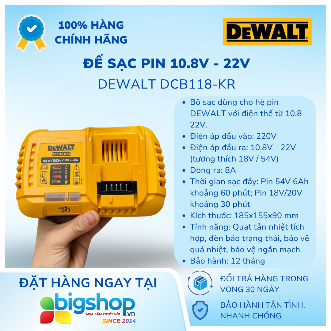 Đế sạc pin DEWALT DCB118-KR (10.8V - 22V)