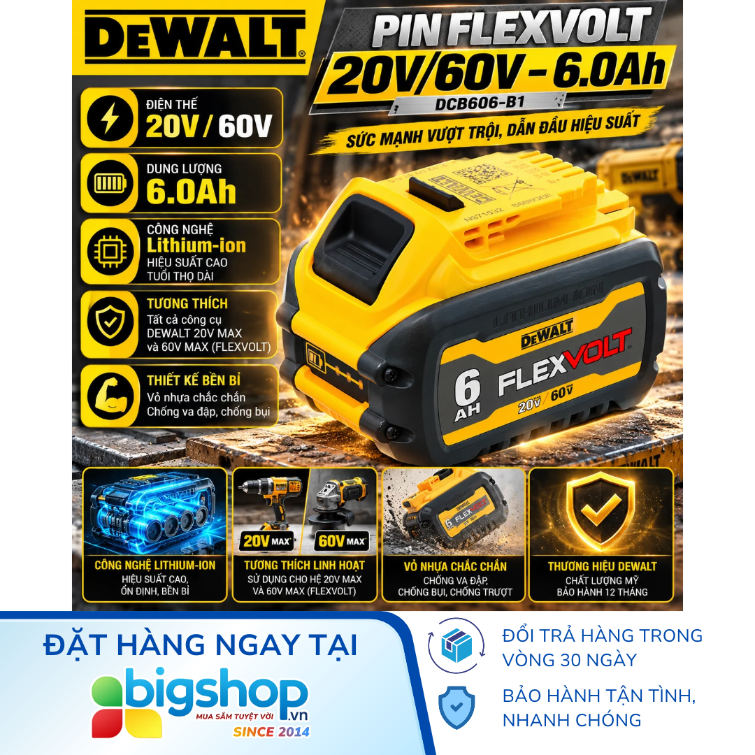 Pin Flexvolt 20V/60V - 6.0Ah DEWALT DCB606-B1