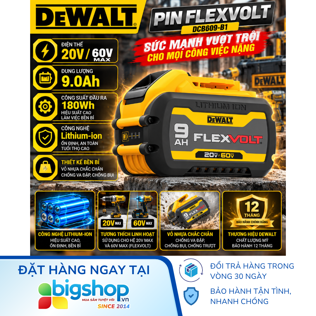 Pin Flexvolt 20V/60V - 9.0Ah DEWALT DCB609-B1