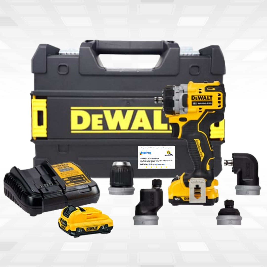 Máy khoan đa năng dùng pin 12V DEWALT DCD703D2-B1 (2 pin 2.0Ah, sạc và 4 đầu kẹp chuyển đổi)