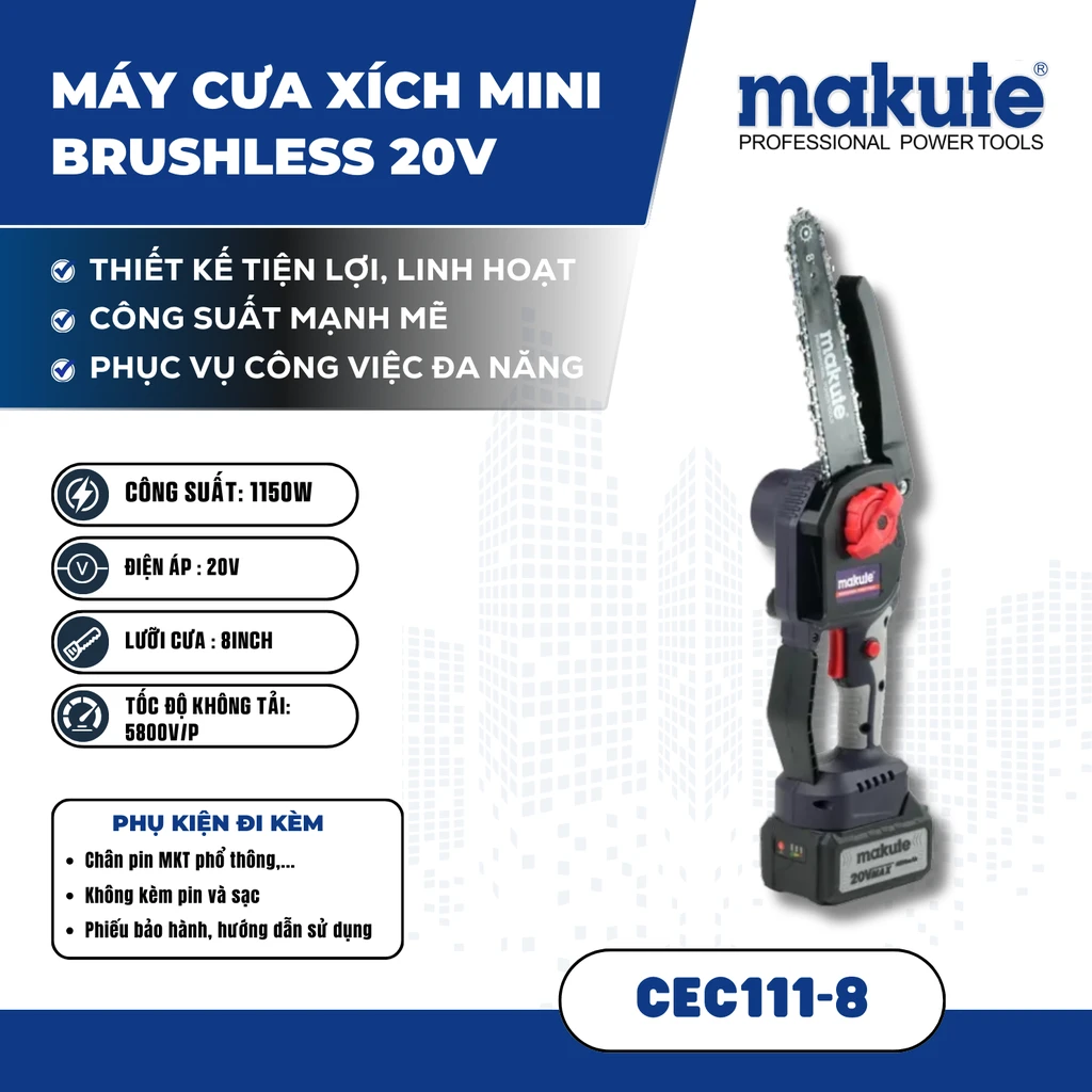Máy cưa xích dùng pin Makute CEC111-8-BL