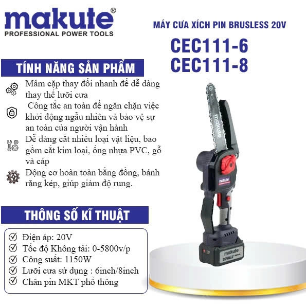 Máy cưa xích dùng pin Makute CEC111-8-BL