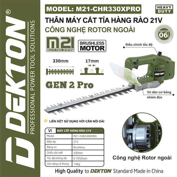 Máy cắt hàng rào pin 21V Dekton M21-CHR330XPRO