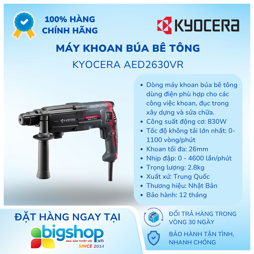 Máy khoan búa bê tông KYOCERA AED2630VR (Công suất 830W)
