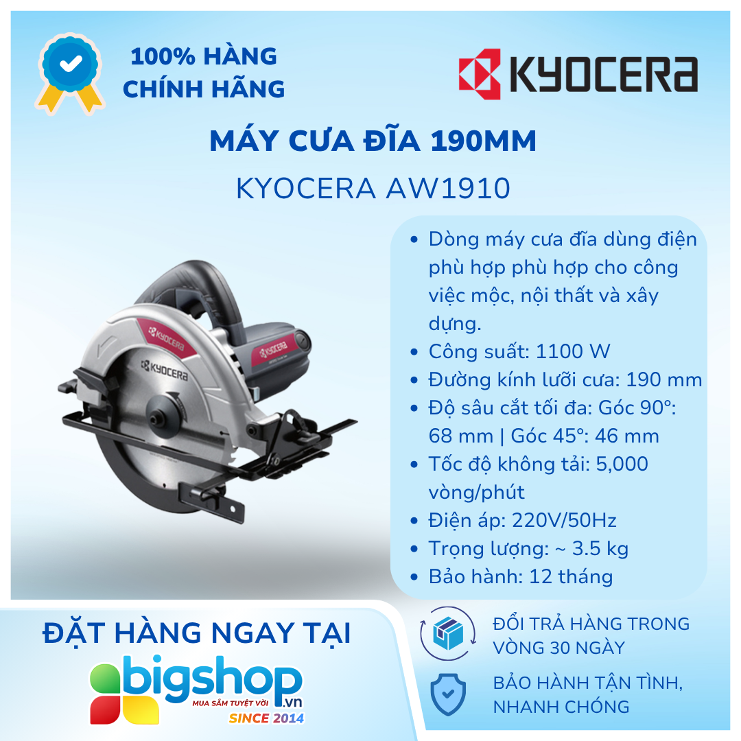 Máy cưa đĩa 190mm KYOCERA AW1910 (Công suất 1100W)