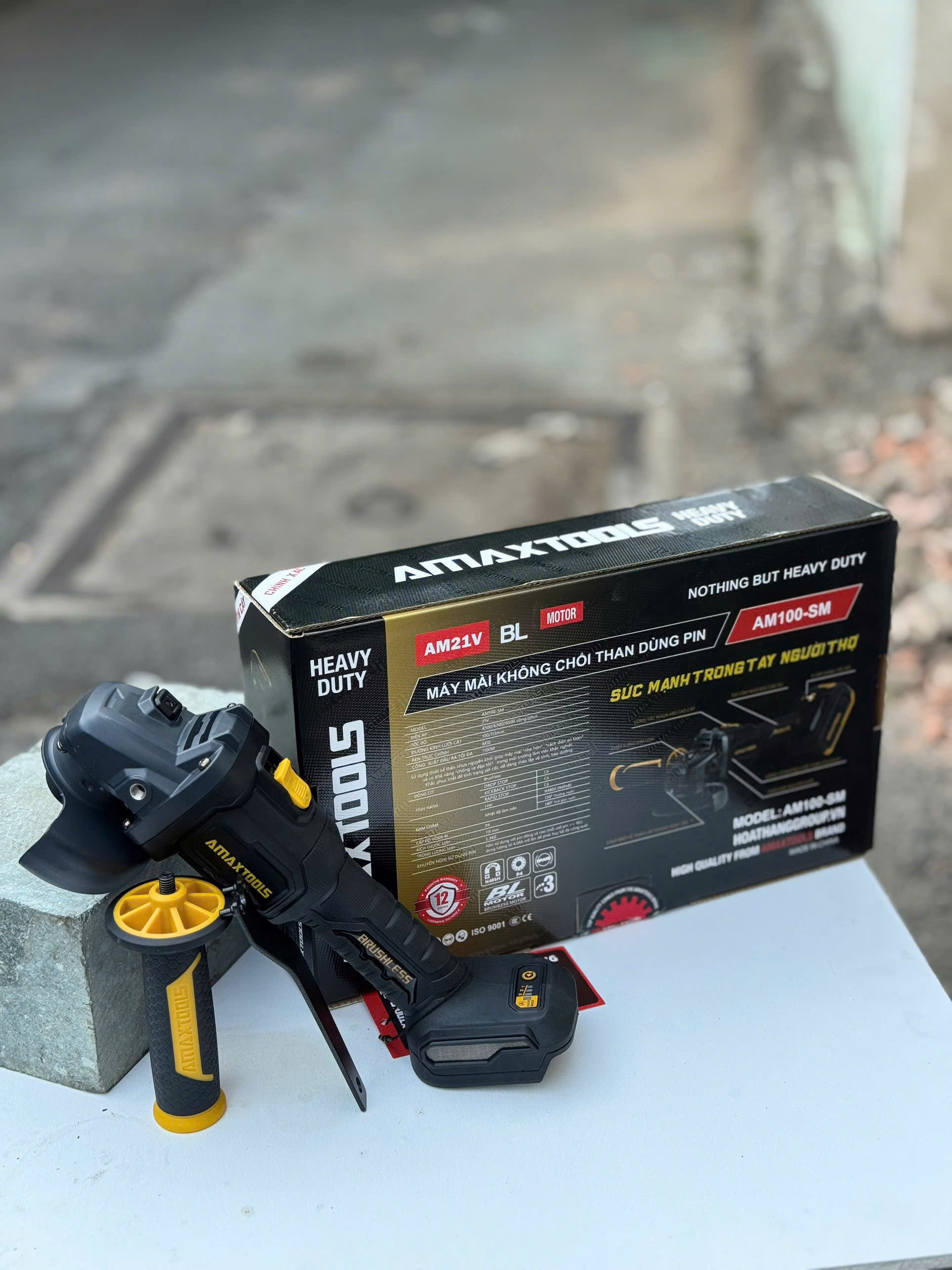 Máy mài góc pin 21V AMAXTOOLS AM100SM, động cơ không chổi than