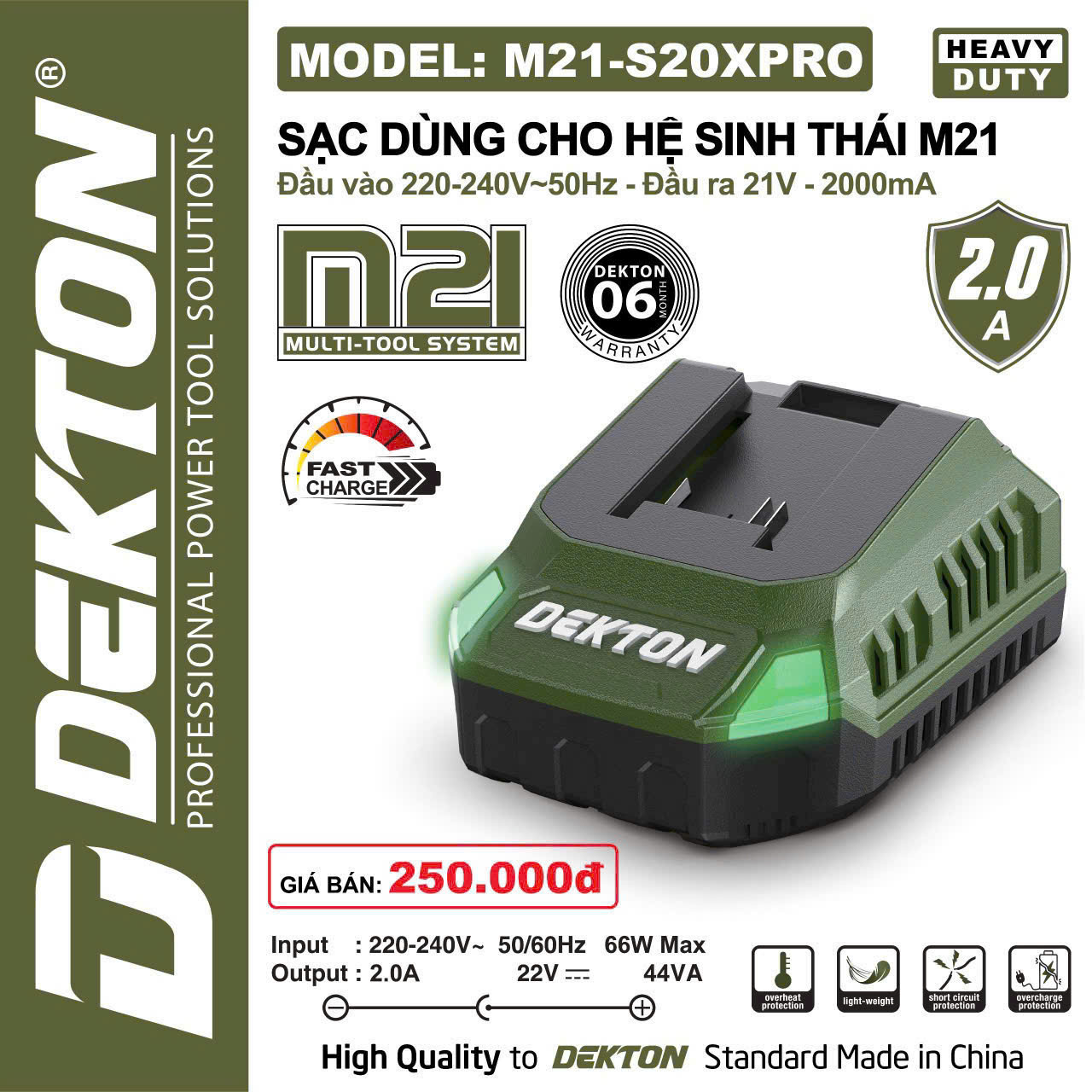 Sạc pin Dekton 21V, 2.0Ah  M21-S20XPRO
