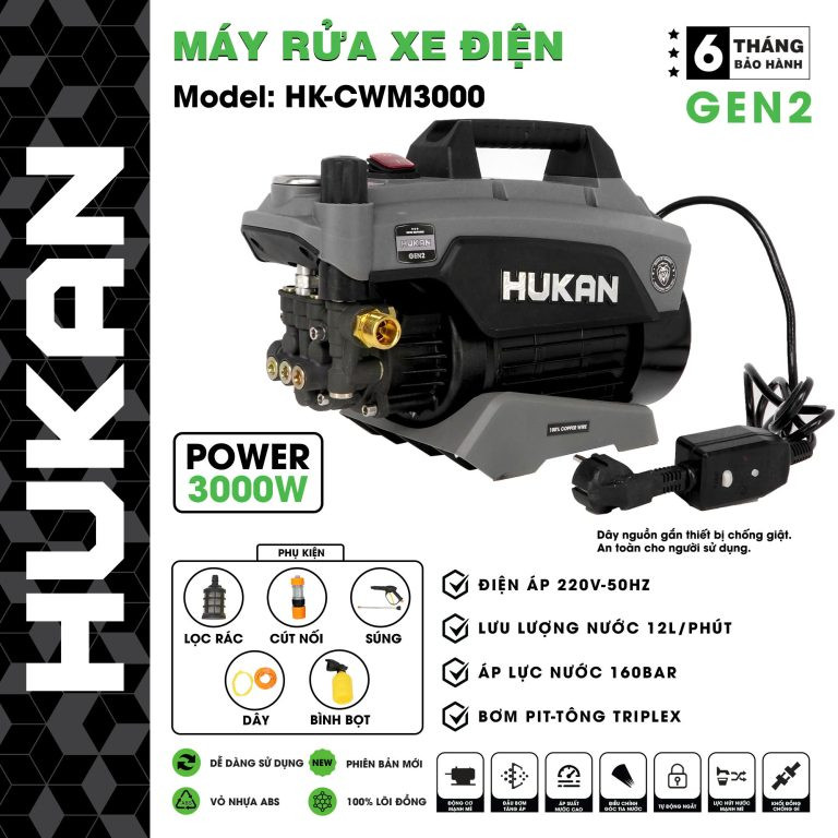 Máy rửa xe HUKAN 3000W HK - CWM3000, có chỉnh áp