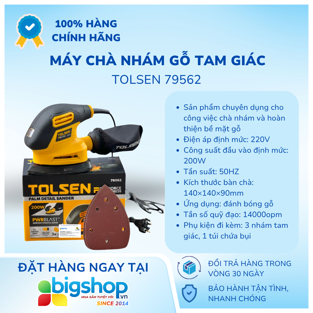 Máy chà nhám tam giác TOLSEN 79562 (Công suất 200W)