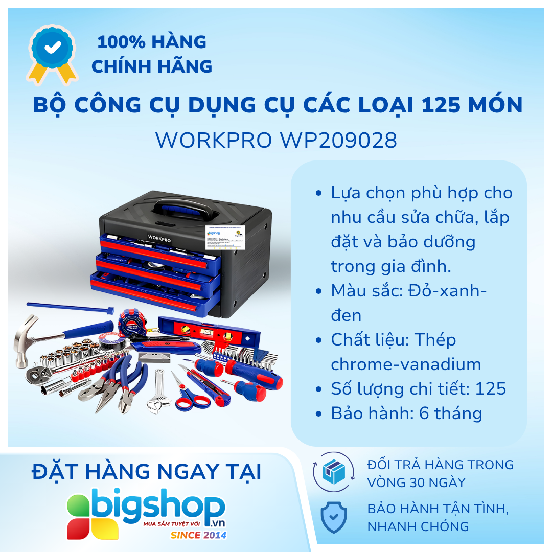 Bộ công cụ dụng cụ các loại 125 món WORKPRO WP209028