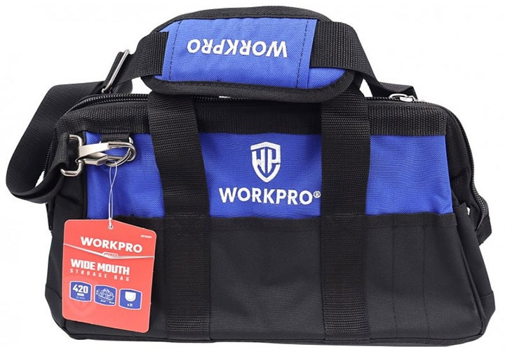 Túi đựng dụng cụ bằng vải dệt, với đế chống nước, kích thước 400mm 16 inches Workpro - WP281007