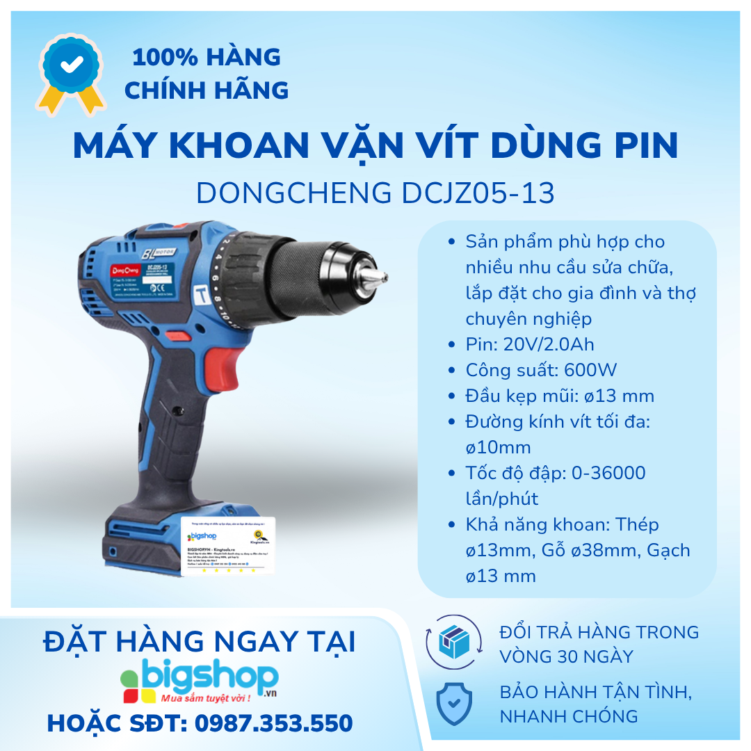 Máy khoan vặn vít dùng pin 20V Dongcheng DCJZ05-13