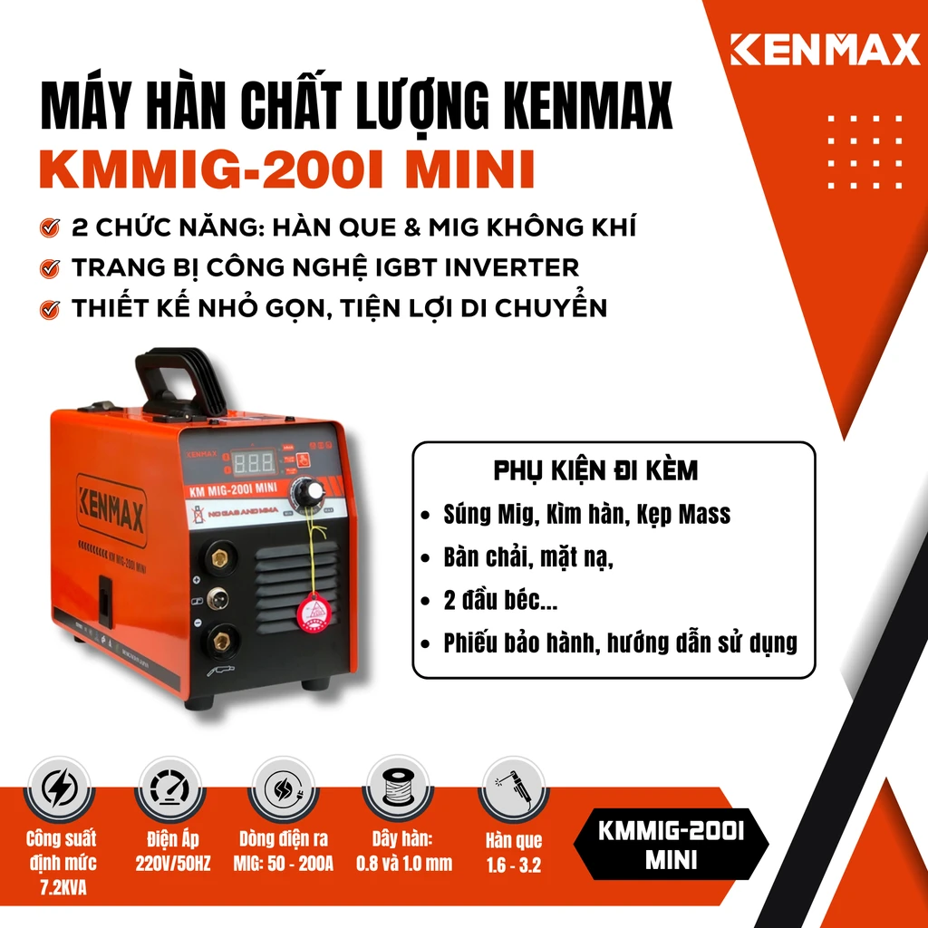 Máy hàn Mig 2 chức năng KENMAX KM MIG-200I MINI