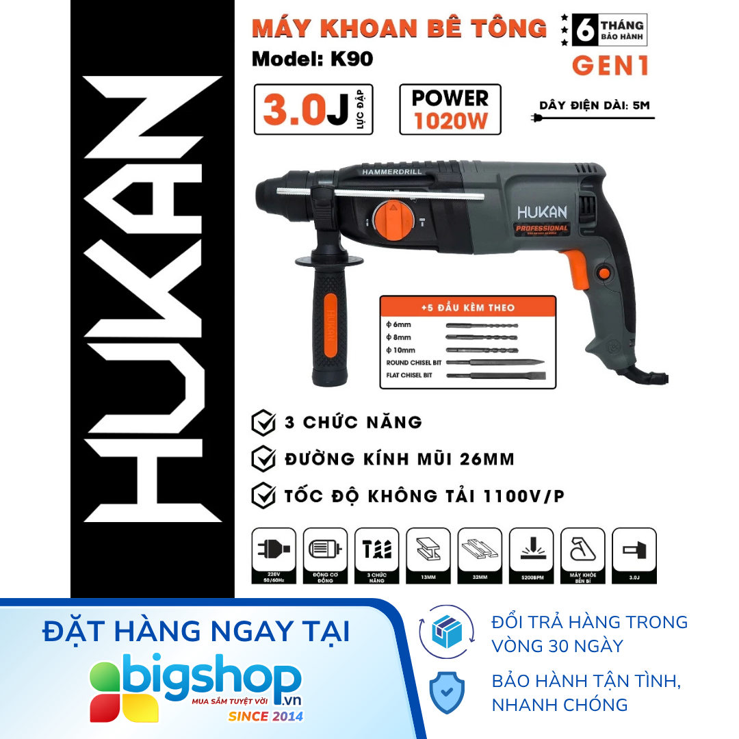 Máy khoan bê tông 3 chức năng HUKAN K90 (GEN 1) - CS 1020W