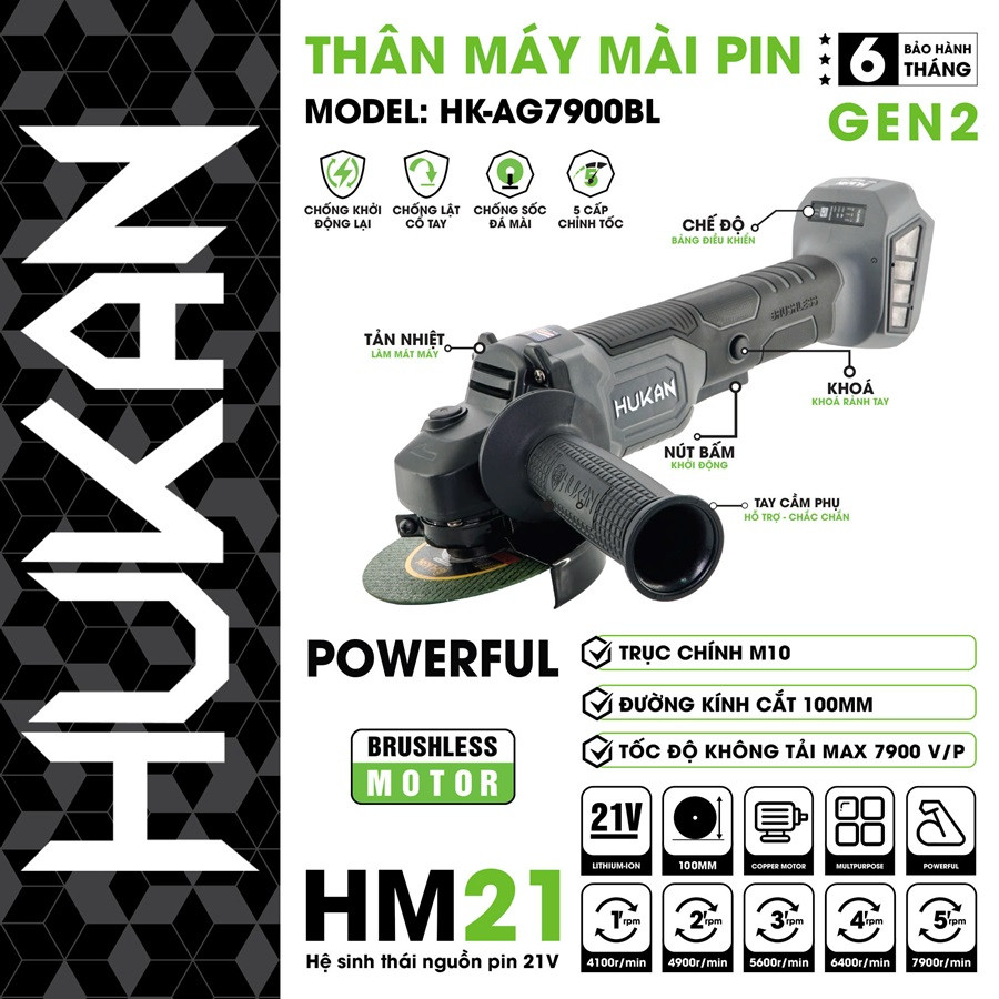 Máy mài Pin HuKan BODY HK-AG7900BL, 5 tốc độ (GEN2)