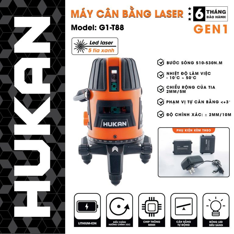 Máy cân bằng laser 5 line Hukan T88 ( Không kèm chân)