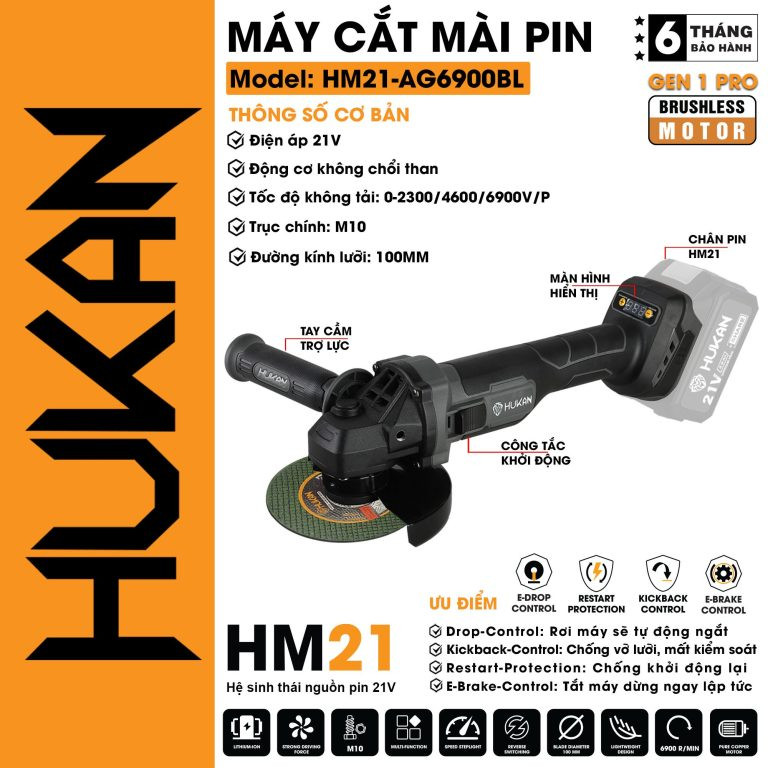 Thân máy cắt mài dùng pin Hukan HM21-AG6900BL