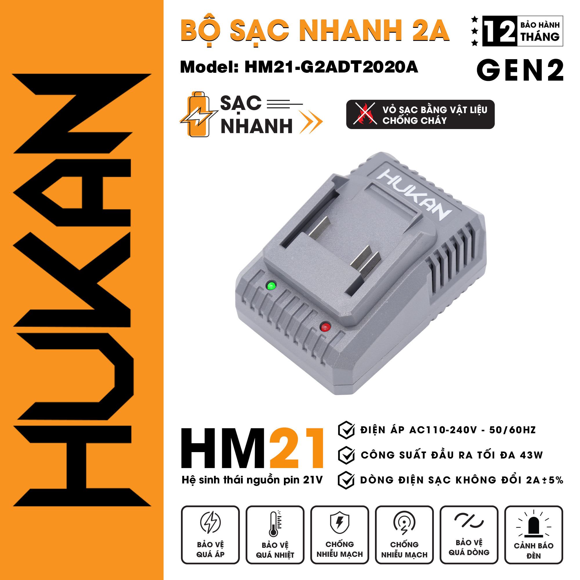 Bộ sạc nhanh 2A Hukan HM21-G2ADT202A