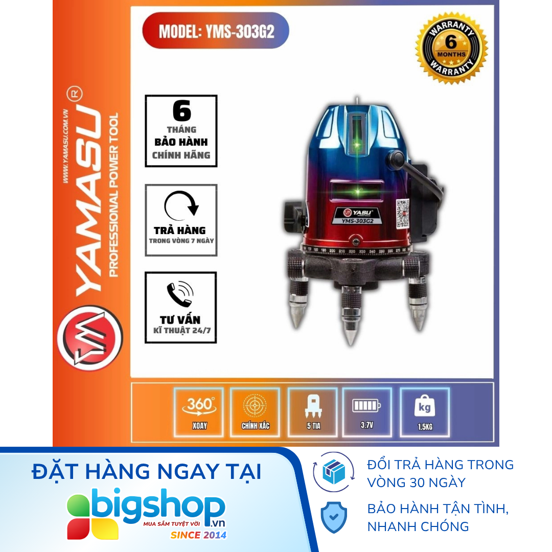 Máy cân bằng laser 5 tia xanh Yamasu YMS-303G2