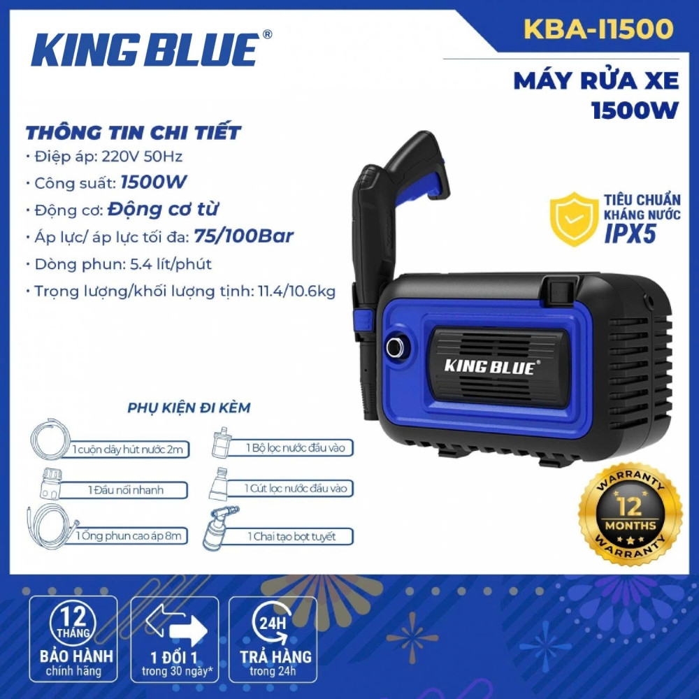 Máy xịt rửa xe cao áp King Blue KBA-I1500 (1500W)