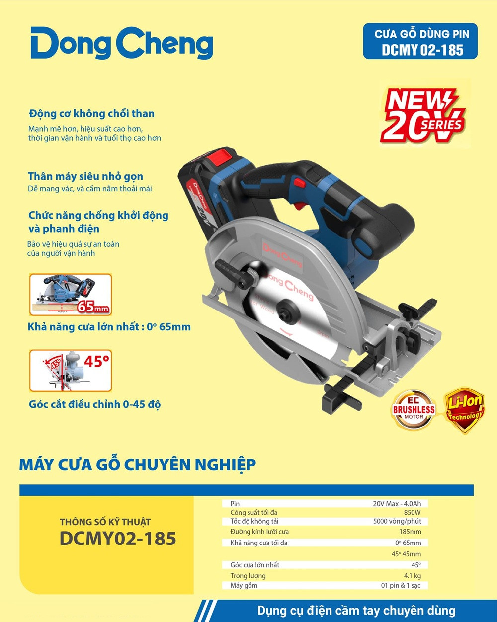 Máy cưa gỗ dùng pin Dongcheng DCMY02-185