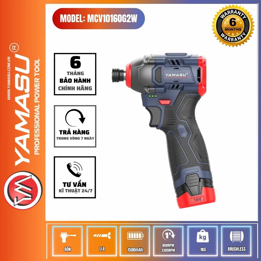 Máy siết vít động lực Pin 16V, 160 N Yamasu YMS-MCV10160G2W (2 pin 1.5ah)