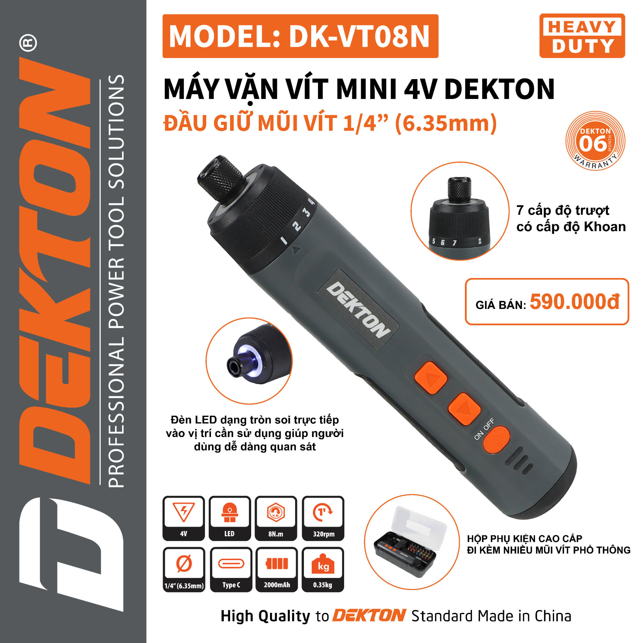 Máy vặn vít DEKTON DK-VT08N, 1/4