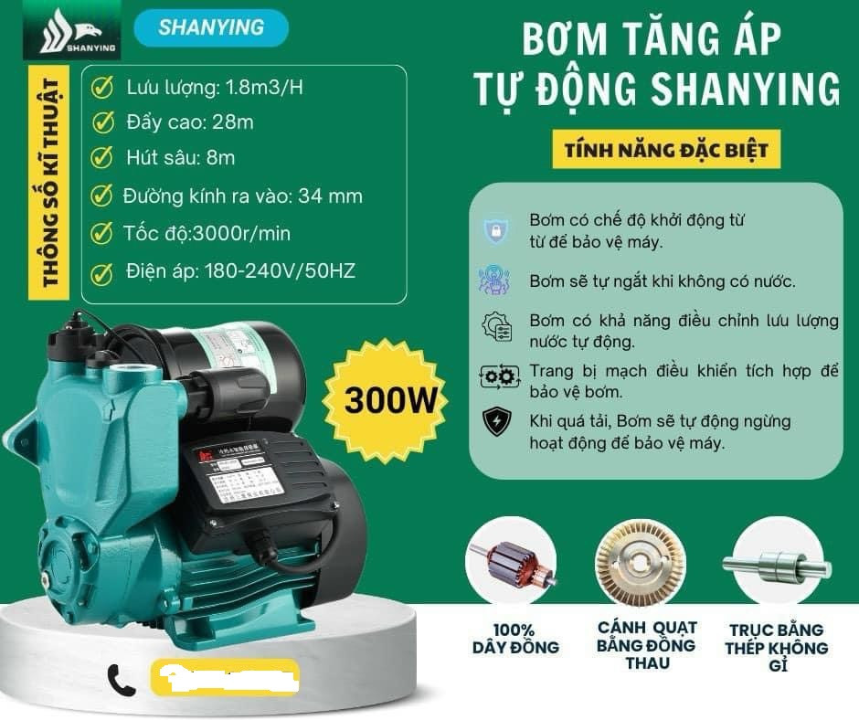 Máy bơm tăng áp tự mồi SHANYING 25WZB-300A  , CS 300W