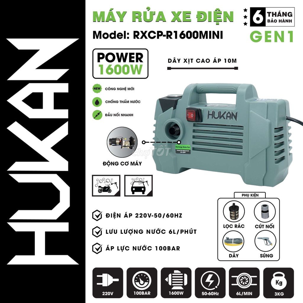 Máy rửa xe điện Mini Hukan RXCP-R1600MINI