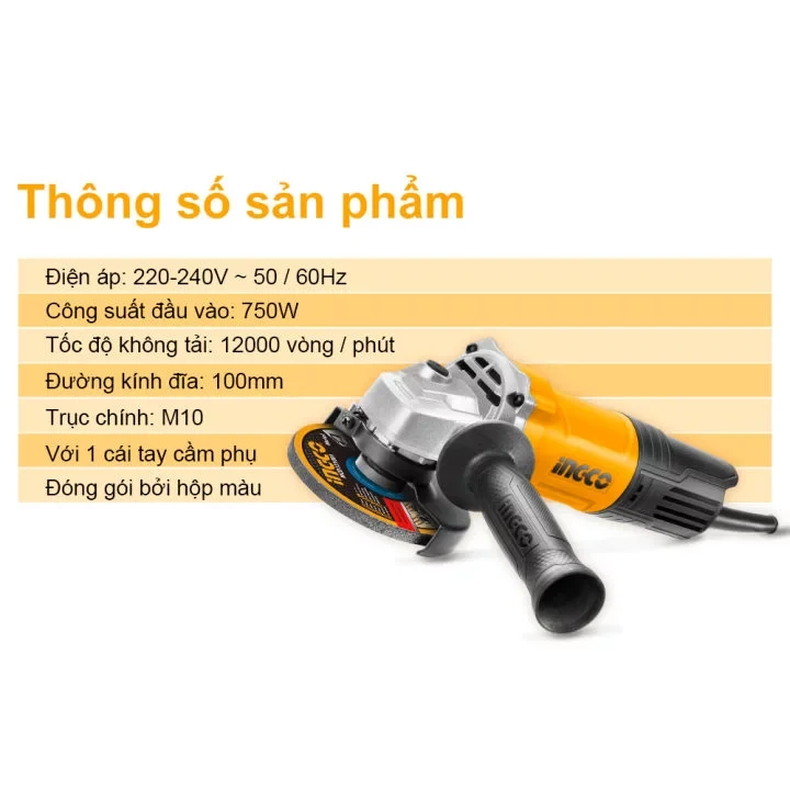 Máy mài góc Ingco 750W AG750282 đĩa mài Φ100mm