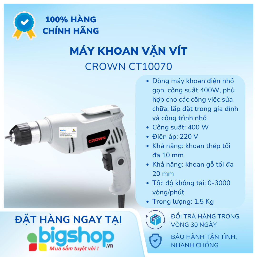 Máy Khoan Vặn Vít CROWN CT10070 (CS 400W)