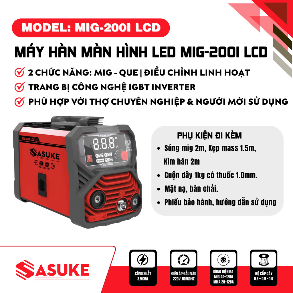 Máy hàn màn hình LED SASUKE  MIG-200I LCD