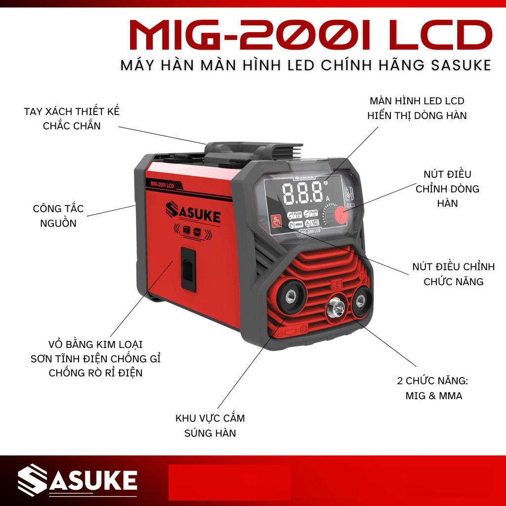 Máy hàn màn hình LED SASUKE  MIG-200I LCD