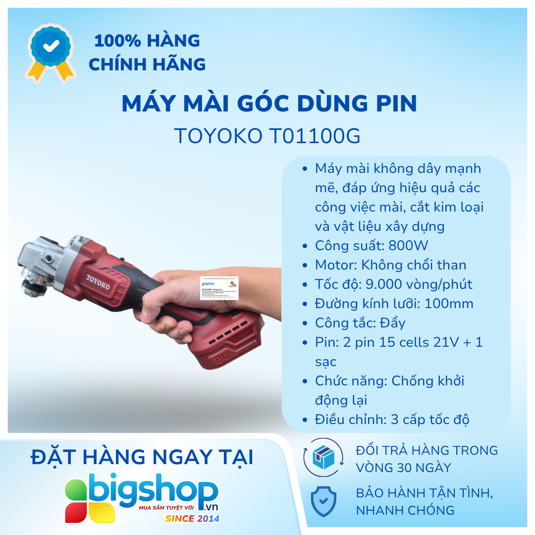 Máy mài góc dùng pin TOYOKO T01100G (Đĩa 100mm)
